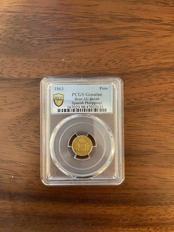 1863 Spanish Philippines 1 Peso Gold Coin PCGS Cover