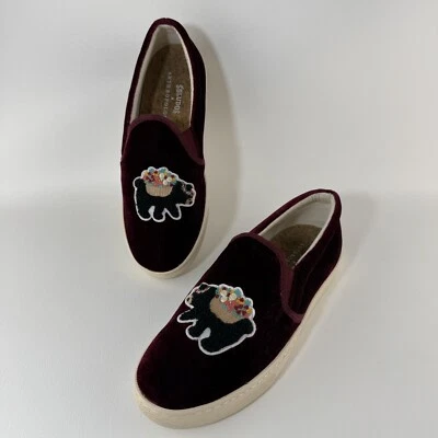 Zapatilla deportiva sin cordones Anthropologie Soludos Bear para mujer talla 7,5 zapato de terciopelo borgoña Foto 1 de 4