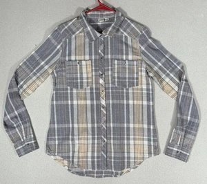 Roxy Button Up Gray Plaid Shirt Long Sleeve Women’s Size Medium - Picture 1 of 8