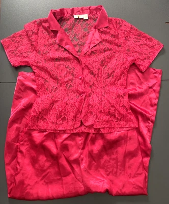 De Colección Victoria's Secret Etiqueta Dorada GRANDE Seda Vacaciones Rojo Pijama Conjunto PANTALONES de Encaje Foto 1 de 4