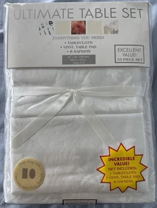 Ultimate Table Set White 60 x 84 tablecloth rectangular, 8 Napkins & Vinyl Pad - Picture 1 of 4