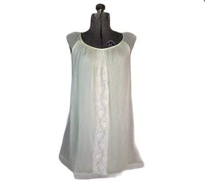 Camisón corto vintage años 60 70 amarillo pálido malla en capas vestido sin mangas encaje S/M Foto 1 de 4