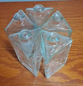 Lot of 5 Triangle Bottles Bud Vases 4.5" Tall Clear Heavy Glass Wedding DIY - Picture 1 of 2