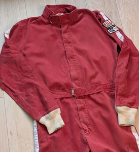 Vintage 70s Red Faded Filler Flame Resistant Racing Auto Coveralls Size Large - Picture 1 of 14