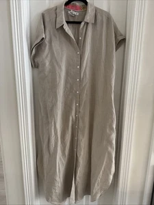 Tommy Bahama Coastalina Leinen Maxi Hemd Kleid Natur Khaki Größe Large OHNE GÜRTEL - Bild 1 von 9