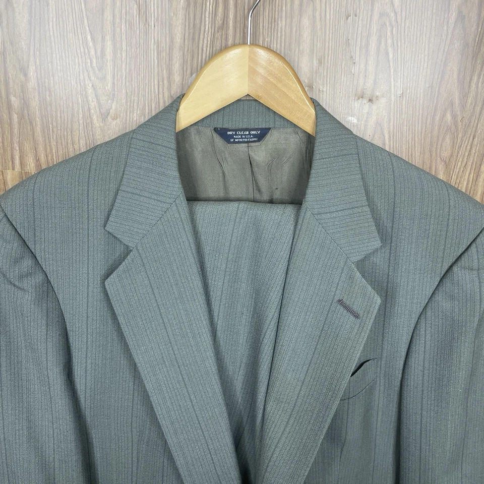 Traje Kuppeheimer 2 Piezas Para Hombre 40L 36x30 Verde Multicolor Rayas Lana Hecho en EE. UU. Foto 1 de 4