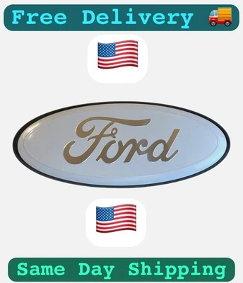 Blanco y Cromo Para Ford F150 REJILLA DELANTERA/PORTÓN TRASERO Emblema 9 Pulgadas - Envío Gratis Foto 1 de 2