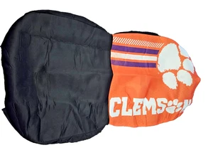 CLEMSON TIGERS RALLY DESIGN (NEW) 2-TEAM LOGO SEAT COVERS 2-BLACK HEADREST COVER - Picture 1 of 11