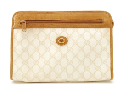 Auténtico bolso clutch Gucci vintage GG Supreme PVC cuero blanco marrón #1072 Foto 1 de 4