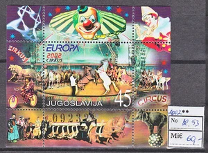 MTA0299.Jugoslavija 2002 MNH Bl. circus clowns horses - Picture 1 of 1