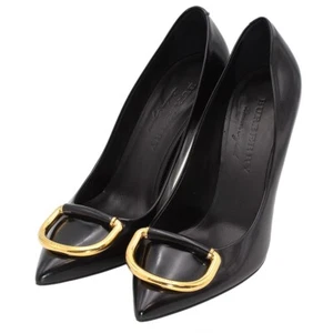 BURBERRY Leather Heels Pumps Shoes Stiletto Women 38 Black G2182 - Picture 1 of 10