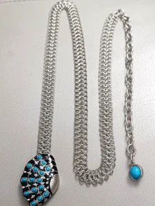 Vintage Kenneth Jay Lane Adjustable Chain Belt Turquoise Seashell Buckle 35"-45" - Picture 1 of 8