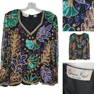Laurence Kazar Too Vintage Glam Black Floral Beaded Evening Womens Size Small - Picture 1 of 10