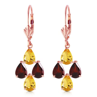 14K. GOLD LEVERBACK EARRING WITH CITRINES & GARNETS - Image 1 of 4