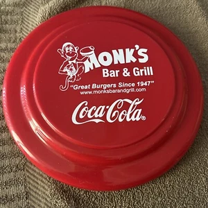 Coca Cola 9"Red Plastic Frisbee Monk's Bar & Grill WI Dells Restaurant Souvenir - Picture 1 of 3