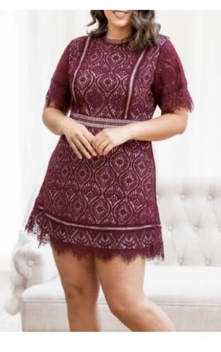 Abito da sera ChicSoul pizzo overlay marrone taglia 1X romantico San Valentino nuovo senza etichette