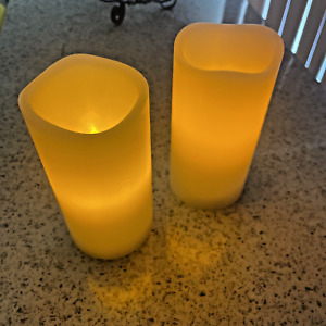 TWO Indoor & Outdoor Flameless Pillar Candle 3 in. X 6 in. Flickering LED Light