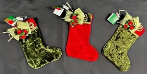 Lot Of 3 Lord & Taylor Felt Christmas Stockings Bows Strawberries NWT 9 1/2” - Picture 1 of 15