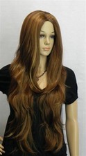 NEU extra lang braun wellig hitzebeständig volles Haar Damen Cosplay Perücke +