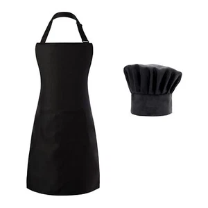 Chef Apron Hat Set Adjustable Bib Apron with 2 Pockets Chef Costume Apron for... - Picture 1 of 5