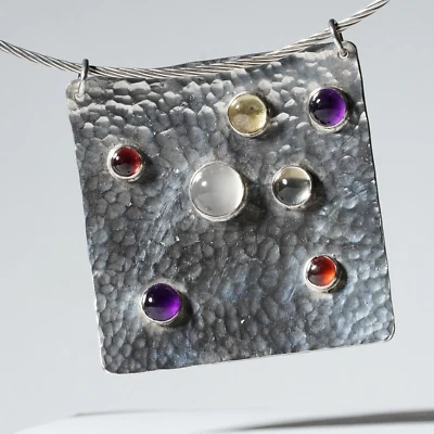 Collar Colgante Hecho a Mano Piedra Lunar Citrino Granate Amatista Plata de Ley Foto 1 de 4
