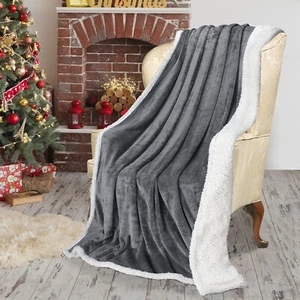 Sherpa Blanket Throw Soft Fleece Reversible Blanket Sofa Couch Bed Microfiber - Picture 1 of 7