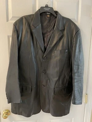 Chaqueta Blazer J FERRAR Cuero Negro Suave 3 Botones Abrigo Coche Para Hombre Grande Foto 1 de 4