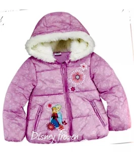 Disney Collection Frozen Girl Puffer Coat w/ Fur Hoods Purple 3, 4, 5/6, 9/10 - Picture 1 of 1