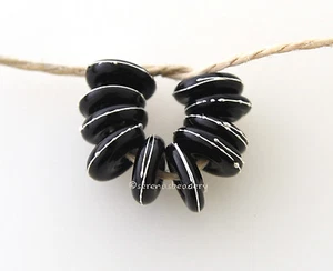 SCHWARZ SILBER DRAHT Mini Scheibe Set * Handarbeit Lampwork Glasperlen TANERES 10mm - Bild 1 von 7