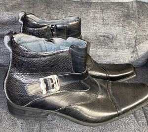 Delli Aldo Herren 9 Schwarz Leder Verlängerte Zehe Einzelne Schnalle Seitlicher Reißverschluss Stiefelette - Bild 1 von 4