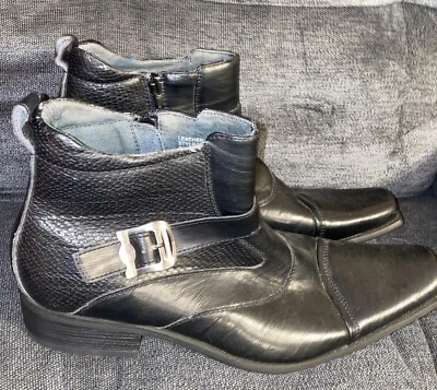 Botín Delli Aldo Para Hombre 9 Cuero Negro Puntera Extendida Hebilla Única Cremallera Lateral Foto 1 de 4