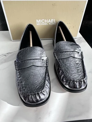 Michael Kors GunMetal Carlson Penny Loafer Flats Women Size 7M (MSRP $125) New - Image 1 of 4
