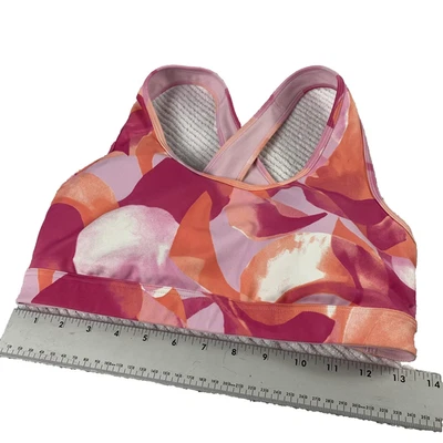 Sujetador deportivo Ideology para mujer mediano rosa naranja abstracto espalda deportiva estampado de ojo de cerradura Foto 1 de 4