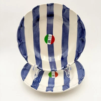 Набор из 2 чаш для макарон Arcucci с ручной росписью сделано в Италии в синюю и белую полоску - Изображение 1 из 4