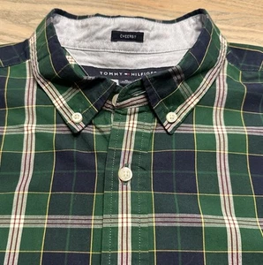 Tommy Hilfiger Cheers Green Plaid Classic Fit Shirt Mens L Button Up Long Sleeve - Picture 1 of 17