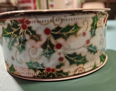 1 Roll Celebrate it Christmas/Noel  1.5 in x 25 ft, Holly Pattern - Image 1 of 3