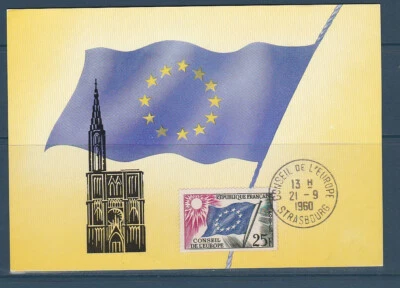Fre carte maximum conseil de l'Europe num 19 le 25f  de 1959 oblitérés en 1960 - Photo 1/2