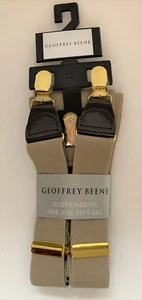 Mens GEOFFREY BEENE SUSPENDERS OSFA NEW Khaki CLIPS Braces Adjustable Elastic - Picture 1 of 2