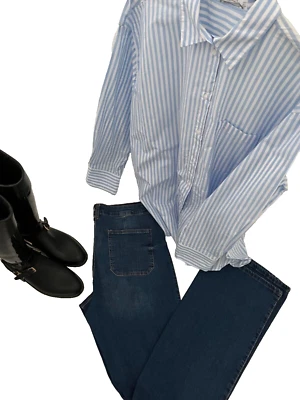 MANGO Shirt, OVERSIZED in BLUE and WHITE stripe . Size XXL. Very good condition - Image 1 of 4