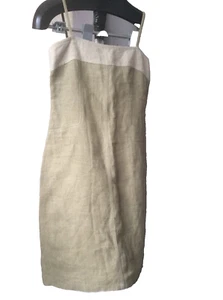 LINEA T by ZAPA Dress Women Size 12 Beige Linen Sleeveless Colour Block Hardly U - Picture 1 of 24