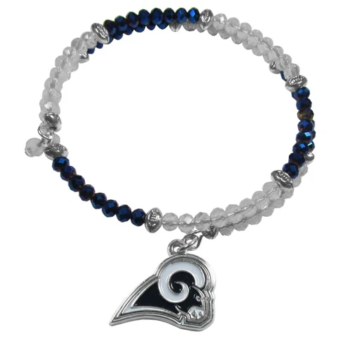 Los Angeles Rams Crystal Memory Wire Bracelet w/ Logo Charm NFL Football Cover