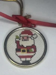Cross Stitch Holiday Christmas Holly Santa Claus Ornament - Picture 1 of 4