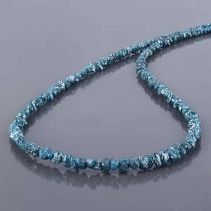 Natural Raw Rough Blue Diamond Beads Uncut 925 Silver Chain 18" Strand Necklace - Picture 1 of 5
