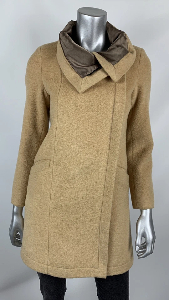 SOFT SURROUNDINGS Wool Coat PXS Beige Double Breasted Zipped Cowl Neck Lined - Image 1 of 4