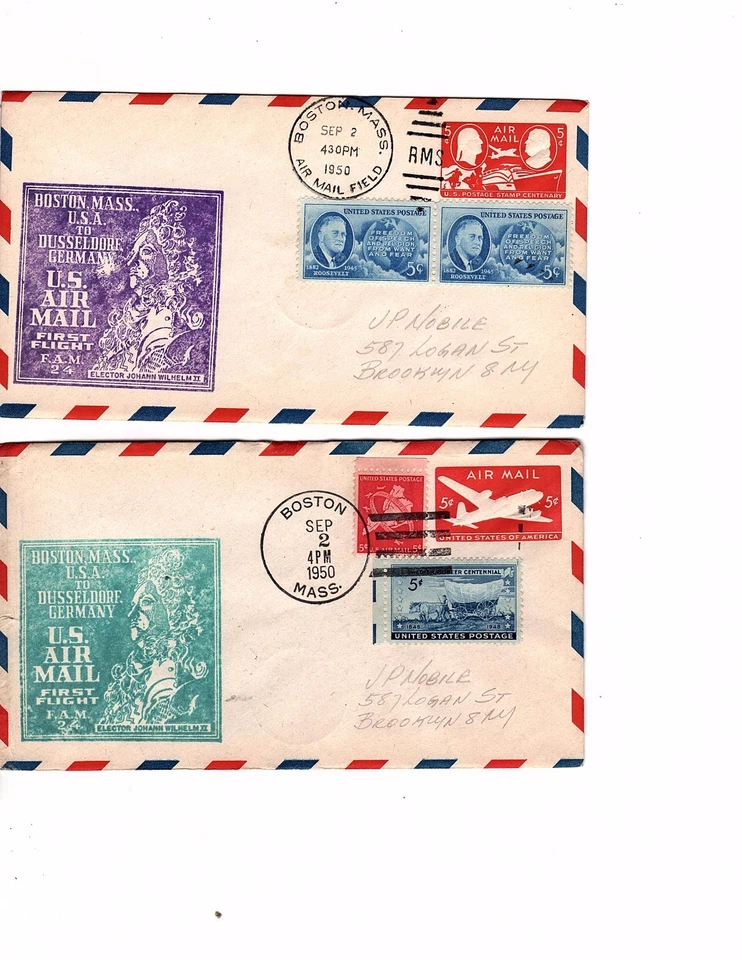 Flight Fam 24 boston mass to Germany   Sep 2 1950 1St(2 new york 2 boston )  g5 - Image 1 of 2
