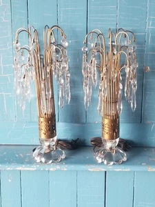 (2) Hollywood Regency Waterfall Lamp Lamps Crystal Glass Prisms Art Deco S1 - Picture 1 of 8