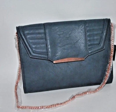 Danielle Nicole ~ EVA ~ EMBRAGUE DE CUERO GRIS con correa de cadena hecho en Italia nuevo con etiquetas Foto 1 de 4