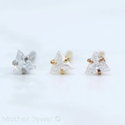 TRIÁNGULO SIMULADO DIAMANTE PLATA 14K ORO AMARILLO ROSA IP NARIZ PIERCING TACHUELAS Foto 1 de 4