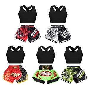 Kids Girls Vest And Bottoms Sport Crop Top With Shorts Kickboxing Tracksuits - Picture 1 of 48
