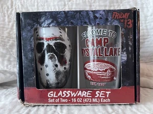 FRIDAY THE 13th Jason Glassware Set 16 oz Set of 2 Camp Crystal Lake Movie - NEW - Picture 1 of 7